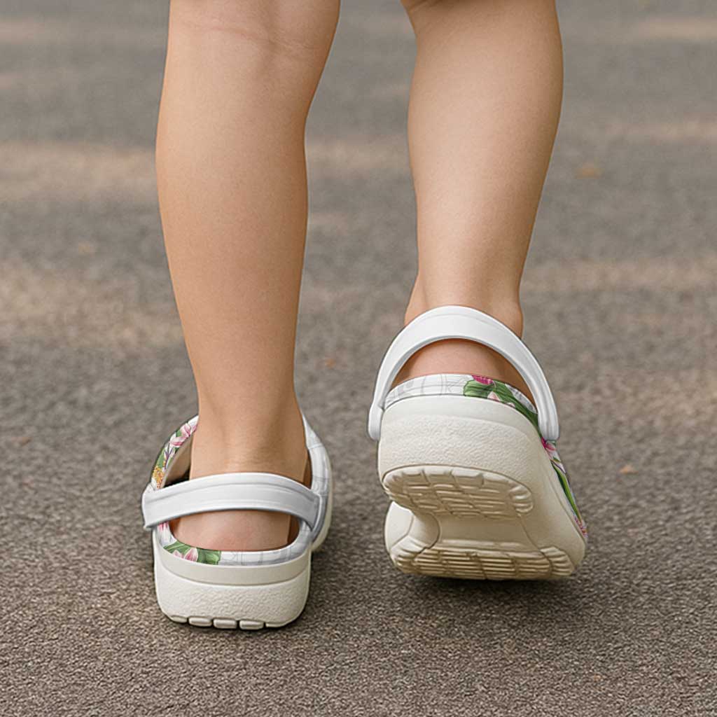 Hawaii Tropical Flowers Clogs Shoes Polynesian Tattoo White LT05 - Polynesian Pride