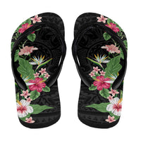 Hawaii Tropical Flowers Flip Flops Polynesian Tattoo Black LT05 - Polynesian Pride