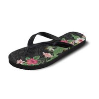 Hawaii Tropical Flowers Flip Flops Polynesian Tattoo Black LT05 - Polynesian Pride