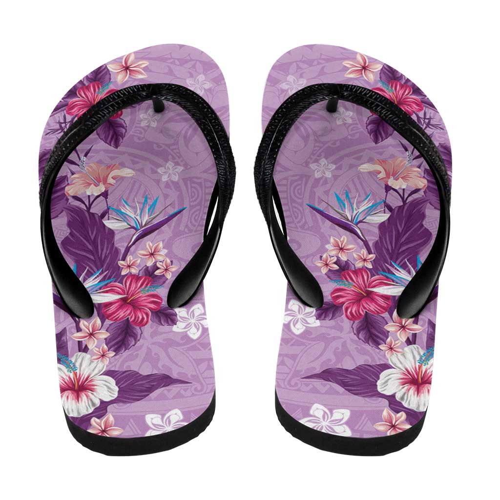 Hawaii Tropical Flowers Flip Flops Polynesian Tattoo Lavender LT05 - Polynesian Pride