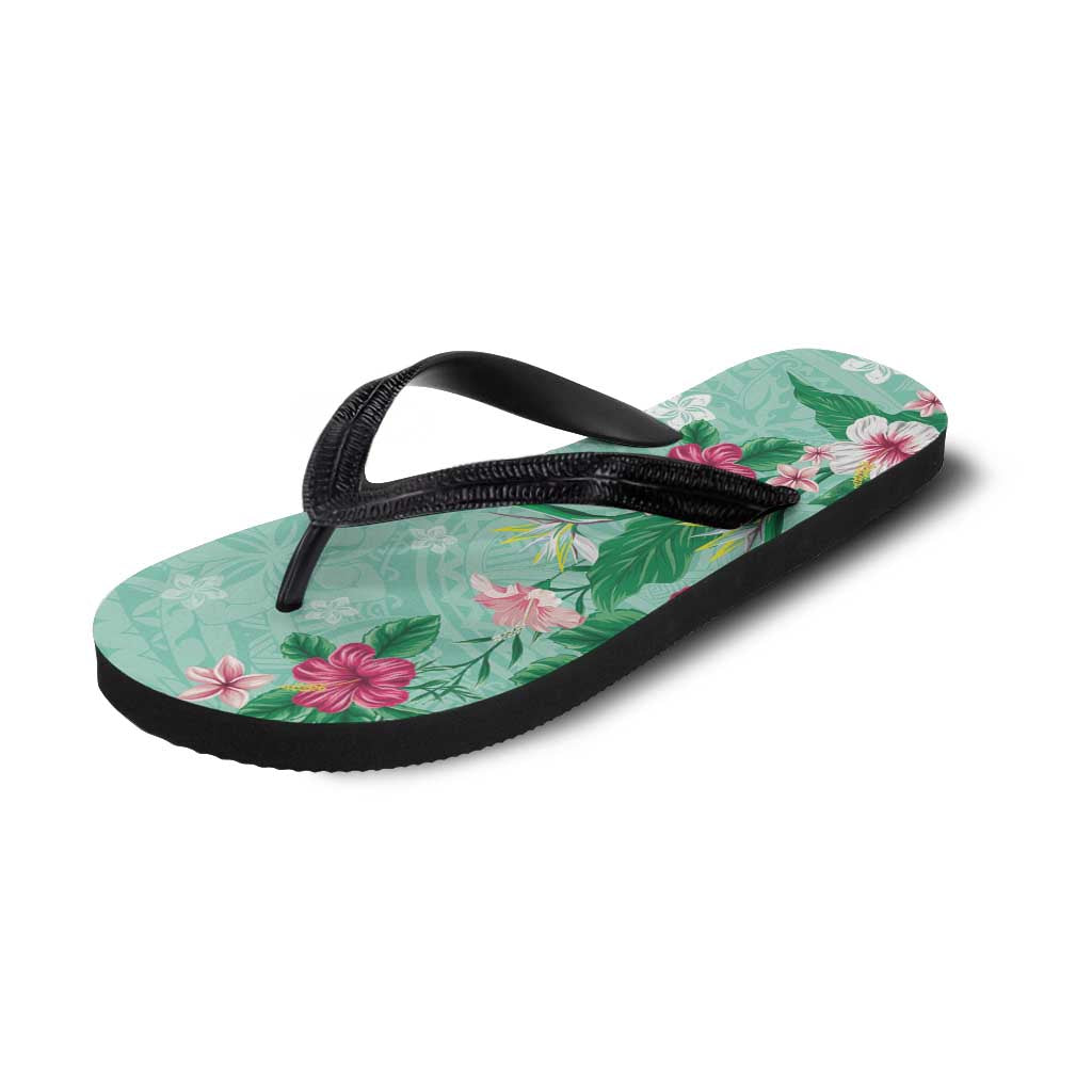 Hawaii Tropical Flowers Flip Flops Polynesian Tattoo Mint Green LT05 - Polynesian Pride