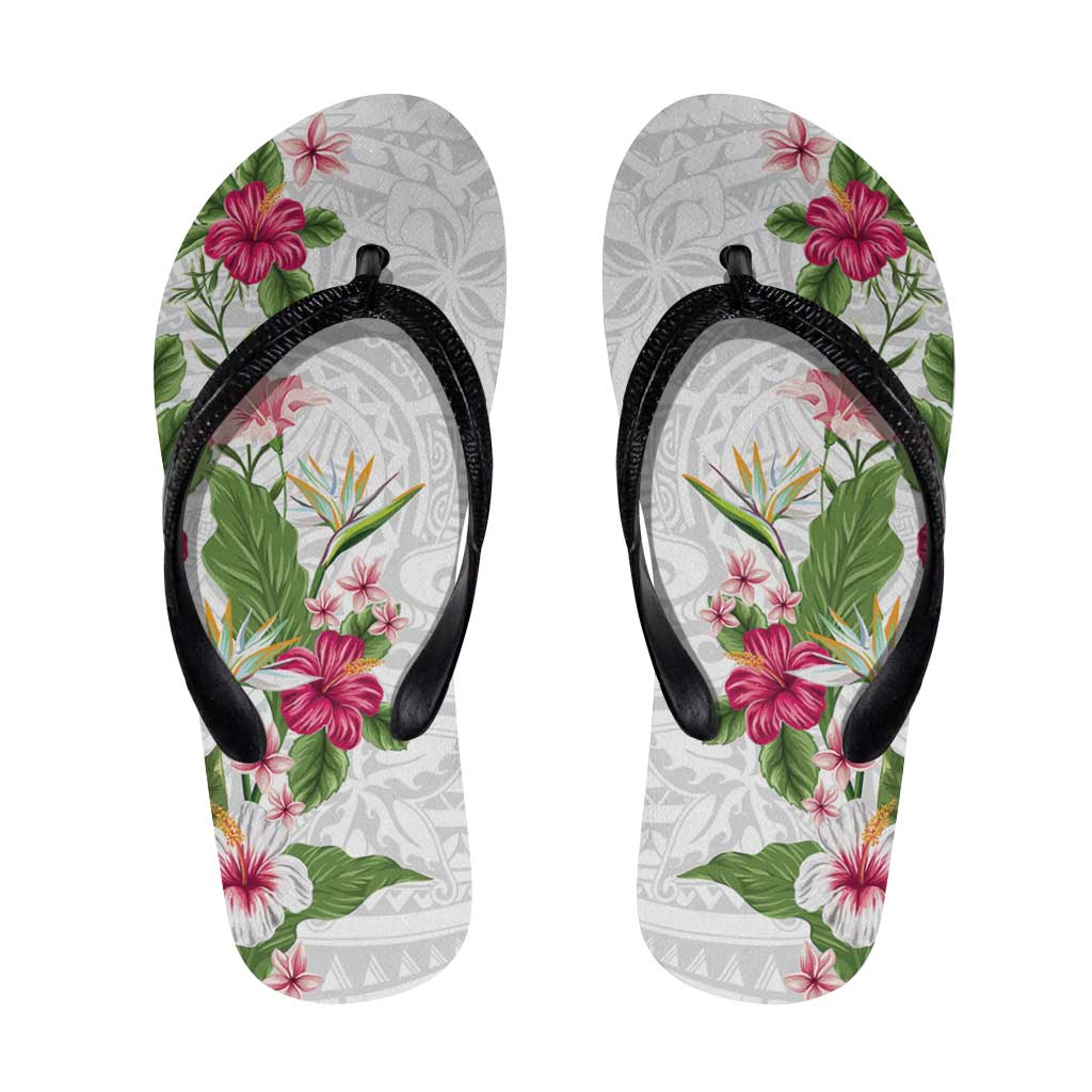 Hawaii Tropical Flowers Flip Flops Polynesian Tattoo White LT05 White - Polynesian Pride