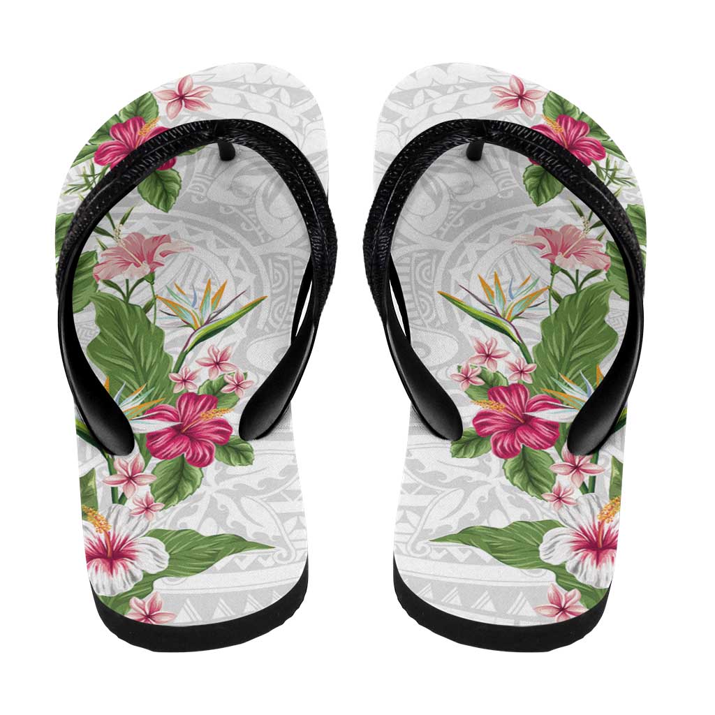 Hawaii Tropical Flowers Flip Flops Polynesian Tattoo White LT05 - Polynesian Pride