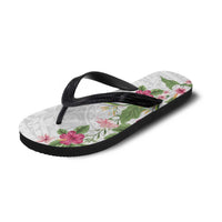 Hawaii Tropical Flowers Flip Flops Polynesian Tattoo White LT05 - Polynesian Pride
