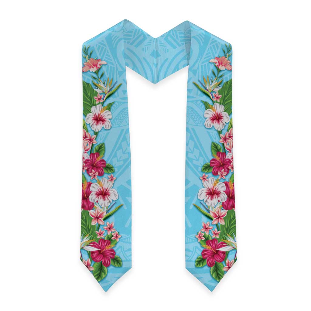 Hawaii Tropical Flowers Graduation Stole Sky Blue Polynesian Tattoo Art LT05 - Polynesian Pride