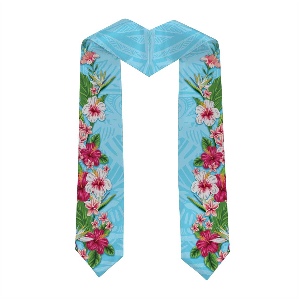 Hawaii Tropical Flowers Graduation Stole Sky Blue Polynesian Tattoo Art LT05 - Polynesian Pride