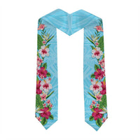 Hawaii Tropical Flowers Graduation Stole Sky Blue Polynesian Tattoo Art LT05 - Polynesian Pride