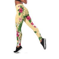 Hawaii Tropical Flowers Leggings Polynesian Tattoo Buttermilk LT05 Beige - Polynesian Pride