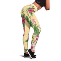 Hawaii Tropical Flowers Leggings Polynesian Tattoo Buttermilk LT05 - Polynesian Pride