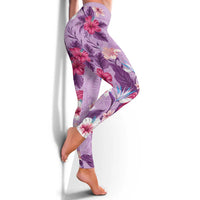 Hawaii Tropical Flowers Leggings Polynesian Tattoo Lavender