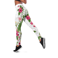 Hawaii Tropical Flowers Leggings Polynesian Tattoo White LT05 White - Polynesian Pride