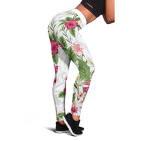 Hawaii Tropical Flowers Leggings Polynesian Tattoo White LT05 - Polynesian Pride