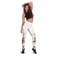 Hawaii Tropical Flowers Leggings Polynesian Tattoo White LT05 - Polynesian Pride