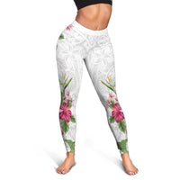 Hawaii Tropical Flowers Leggings Polynesian Tattoo White LT05 - Polynesian Pride