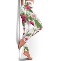 Hawaii Tropical Flowers Leggings Polynesian Tattoo White LT05 - Polynesian Pride