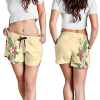 Hawaii Tropical Flowers Shorts for Women Polynesian Tattoo Buttermilk LT05 - Polynesian Pride