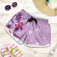 Hawaii Tropical Flowers Shorts for Women Polynesian Tattoo Lavender LT05 Lavender - Polynesian Pride