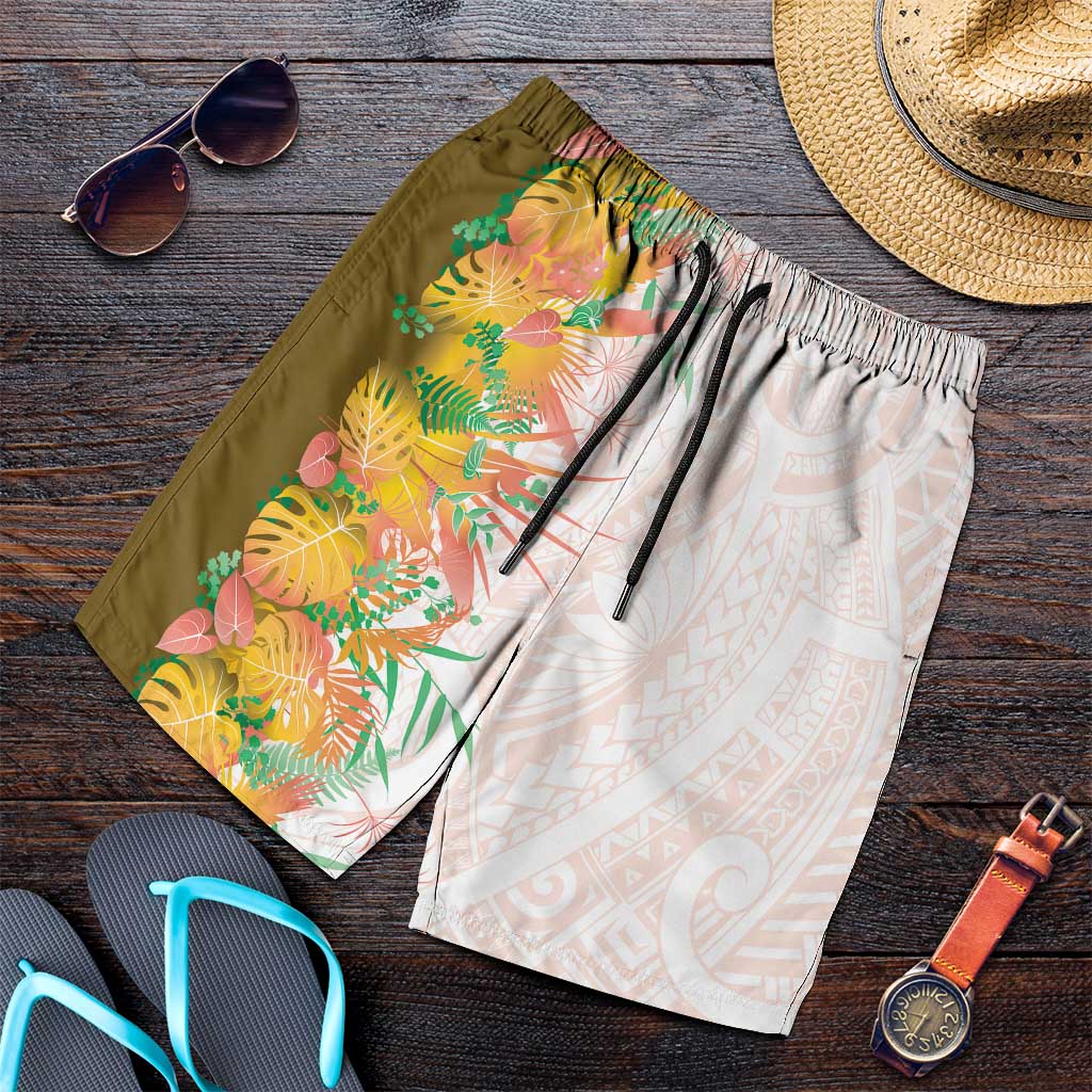 Hawaii Tropical Plant Lenalena Shorts for Men Vibrant Polynesian Pattern LT01 Yellow - Polynesian Pride