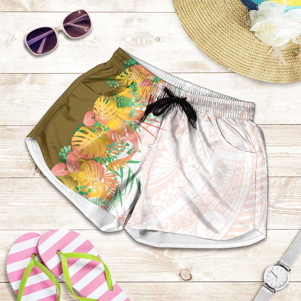 Hawaii Tropical Plant Lenalena Shorts for Women Vibrant Polynesian Pattern LT01 Yellow - Polynesian Pride