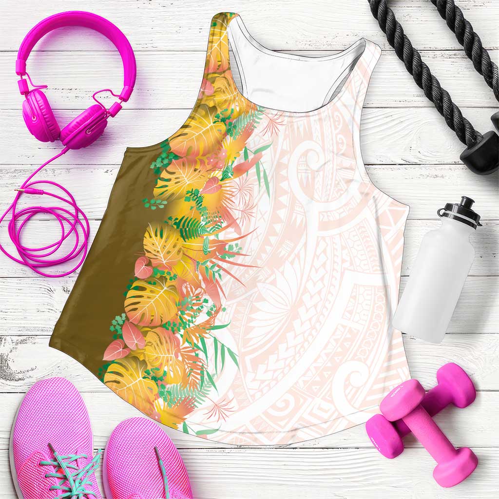 Hawaii Tropical Plant Lenalena Women Racerback Tank Vibrant Polynesian Pattern LT01 Yellow - Polynesian Pride