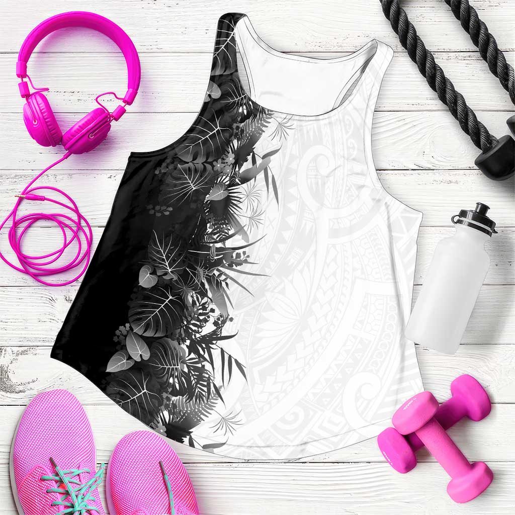 Hawaii Tropical Plant Monochrome Women Racerback Tank Vibrant Polynesian Pattern LT01 Black - Polynesian Pride