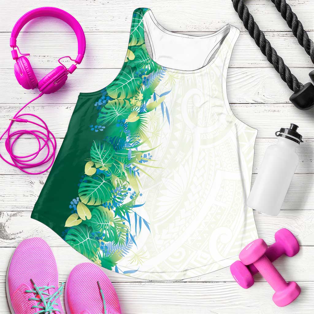 Hawaii Tropical Plant Omaomao Women Racerback Tank Vibrant Polynesian Pattern LT01 Green - Polynesian Pride