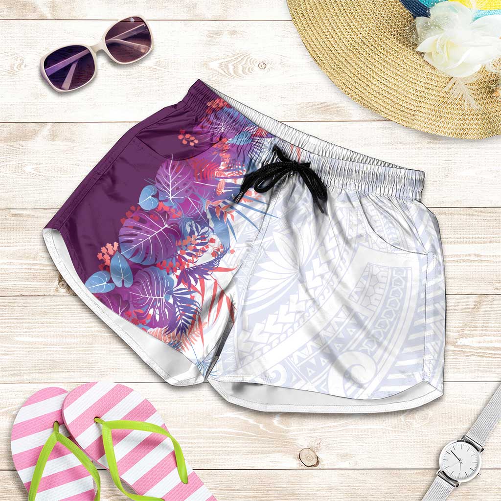Hawaii Tropical Plant Poni Shorts for Women Vibrant Polynesian Pattern LT01 Purple - Polynesian Pride