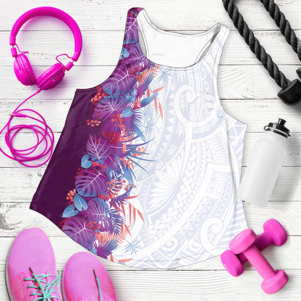 Hawaii Tropical Plant Poni Women Racerback Tank Vibrant Polynesian Pattern LT01 Purple - Polynesian Pride