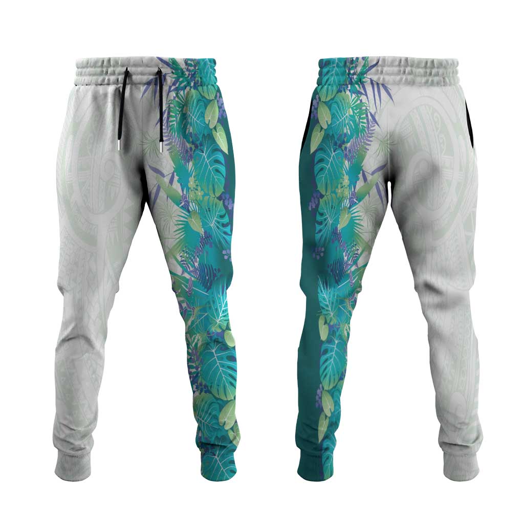 Hawaii Tropical Plant Teal Jogger Pants Vibrant Polynesian Pattern LT01 Teal - Polynesian Pride