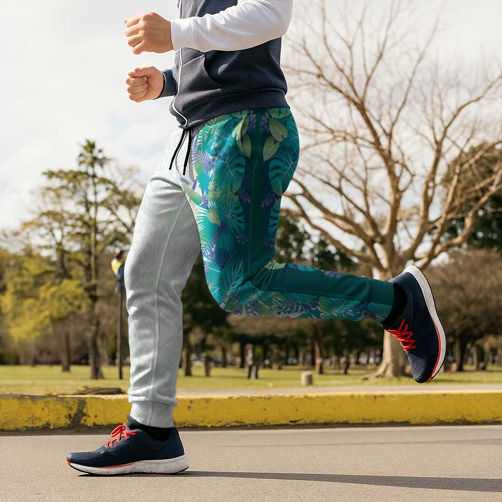 Hawaii Tropical Plant Teal Jogger Pants Vibrant Polynesian Pattern LT01 - Polynesian Pride