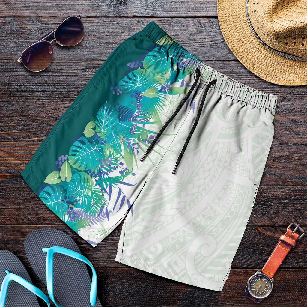 Hawaii Tropical Plant Teal Shorts for Men Vibrant Polynesian Pattern LT01 Teal - Polynesian Pride