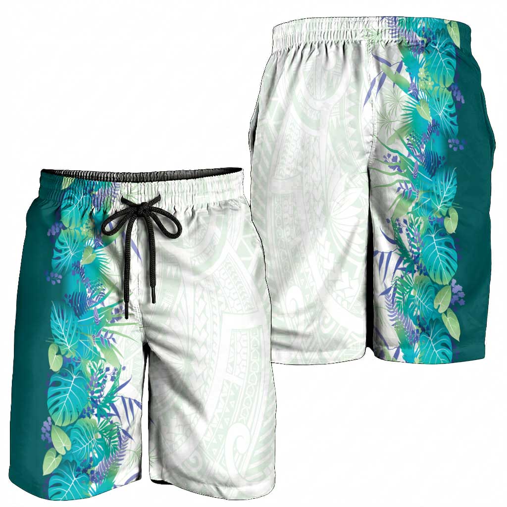 Hawaii Tropical Plant Teal Shorts for Men Vibrant Polynesian Pattern LT01 - Polynesian Pride