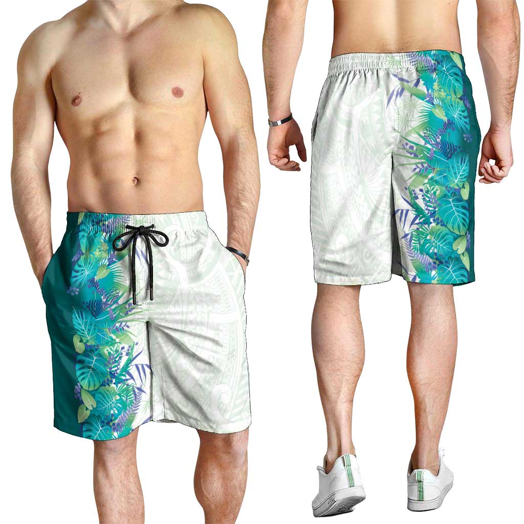 Hawaii Tropical Plant Teal Shorts for Men Vibrant Polynesian Pattern LT01 - Polynesian Pride