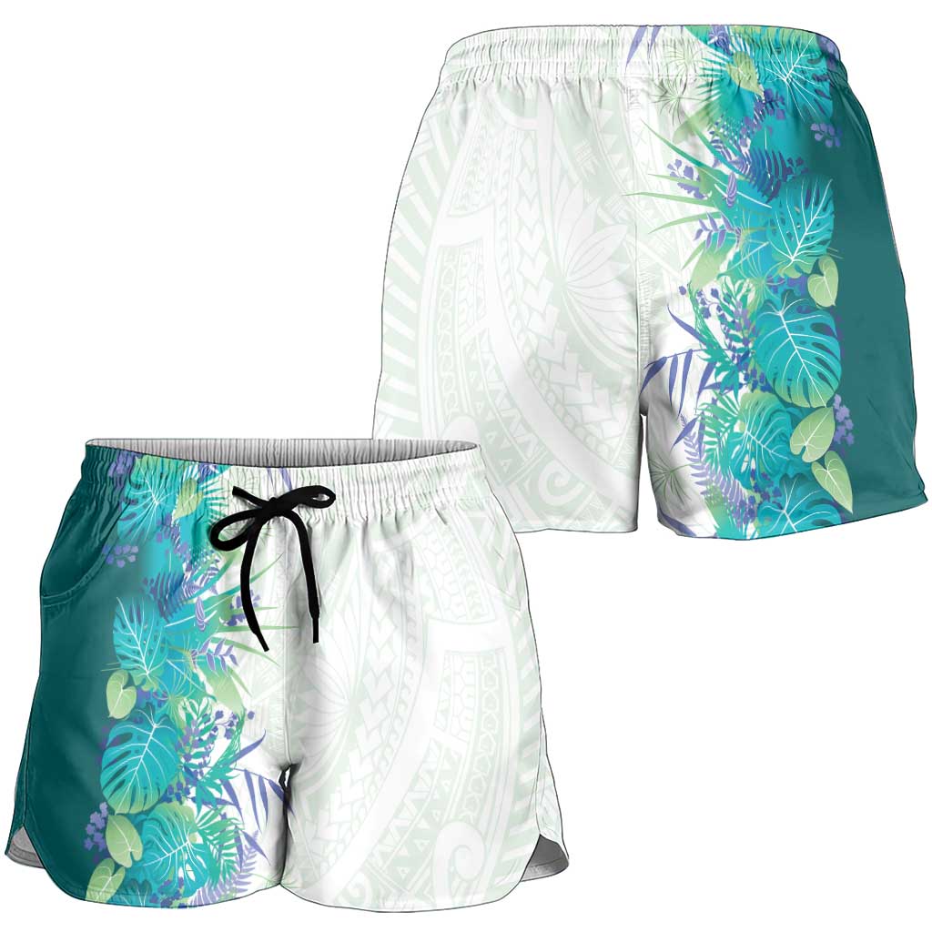 Hawaii Tropical Plant Teal Shorts for Women Vibrant Polynesian Pattern LT01 - Polynesian Pride