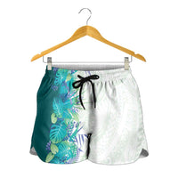 Hawaii Tropical Plant Teal Shorts for Women Vibrant Polynesian Pattern LT01 - Polynesian Pride