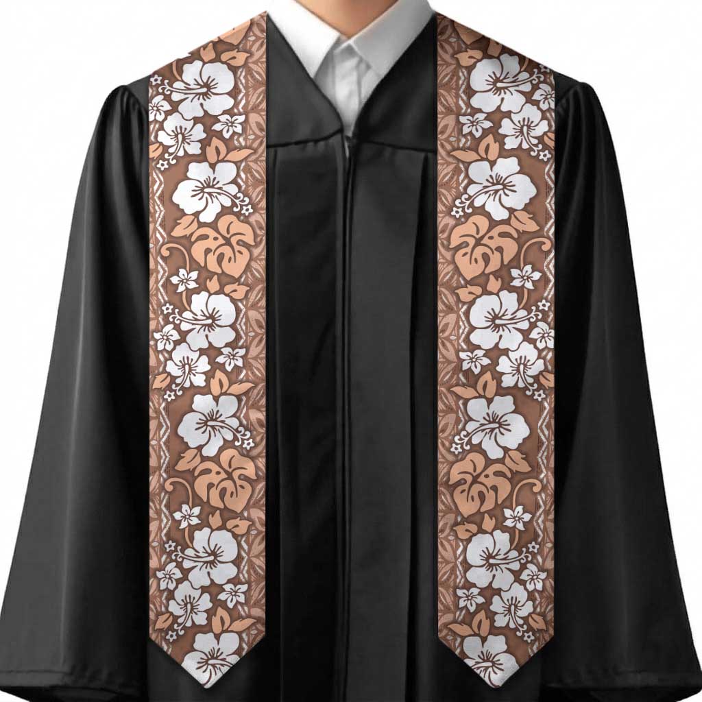 Hawaii Vintage Brown Hibiscus Tapa Pattern Graduation Stole LT05 - Polynesian Pride