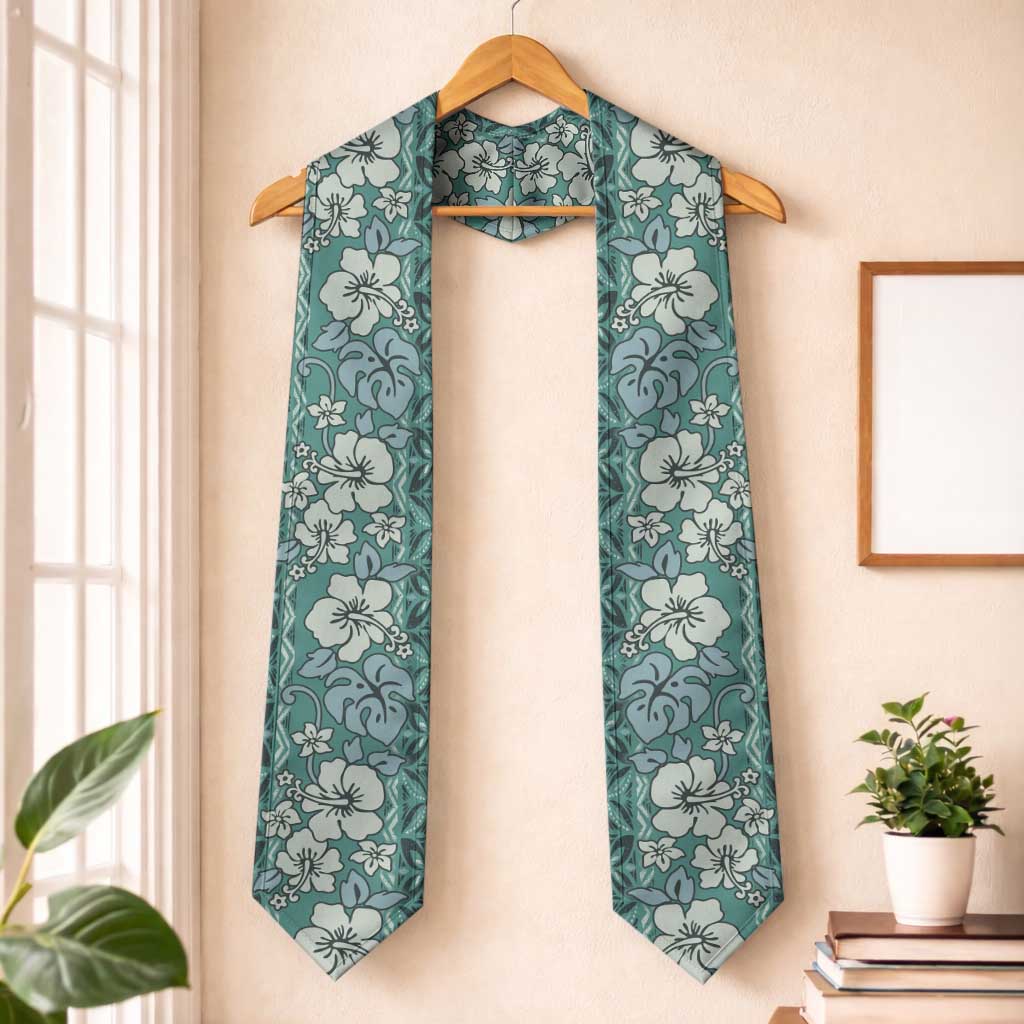 Hawaii Vintage Green Hibiscus Tapa Pattern Graduation Stole