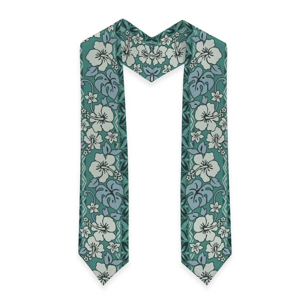 Hawaii Vintage Green Hibiscus Tapa Pattern Graduation Stole