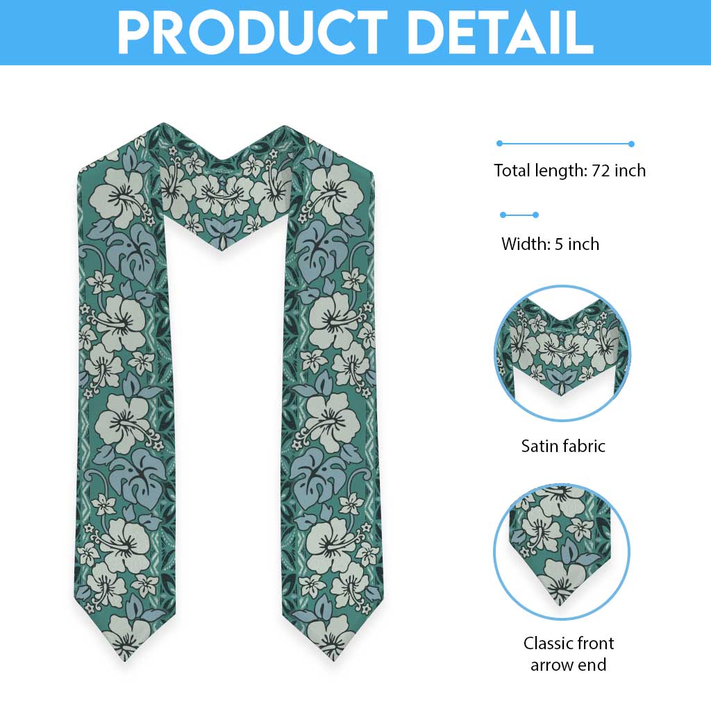 Hawaii Vintage Green Hibiscus Tapa Pattern Graduation Stole