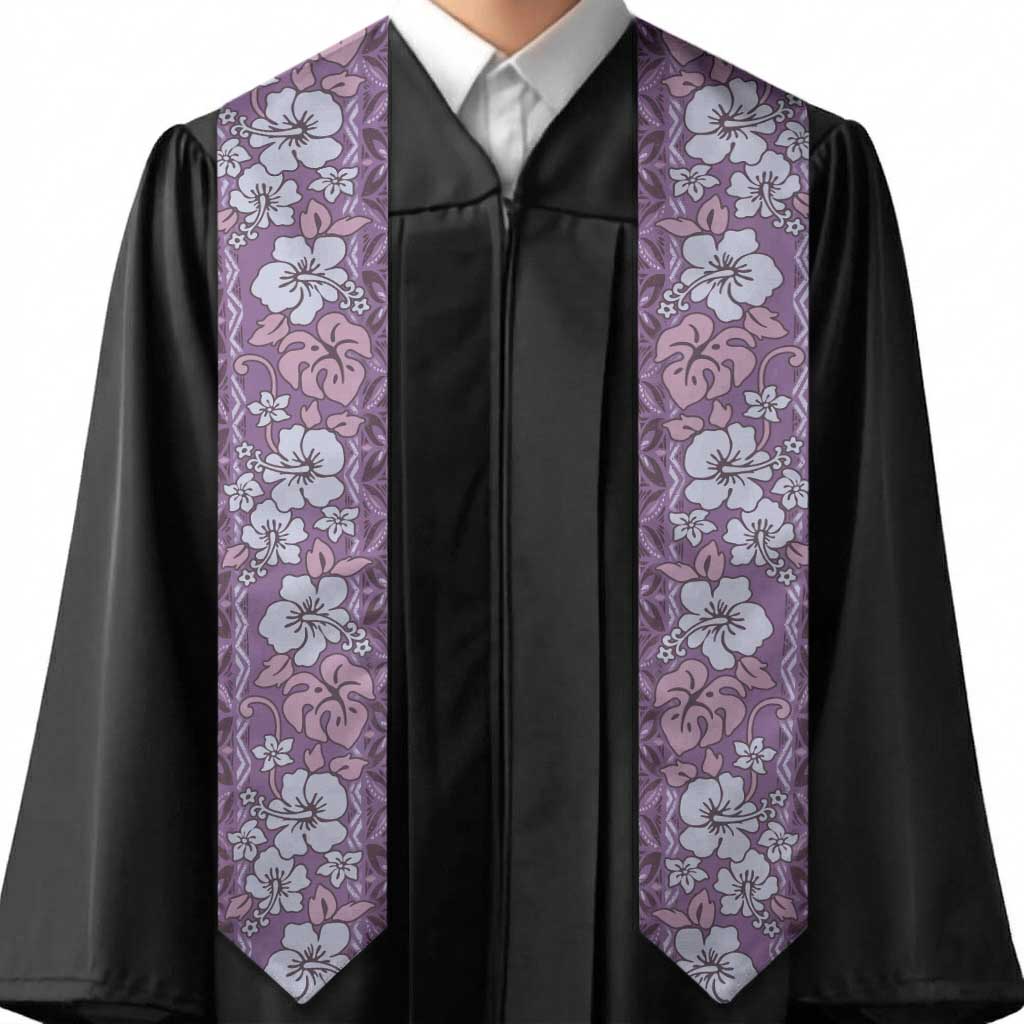 Hawaii Vintage Violet Hibiscus Tapa Pattern Graduation Stole LT05 - Polynesian Pride