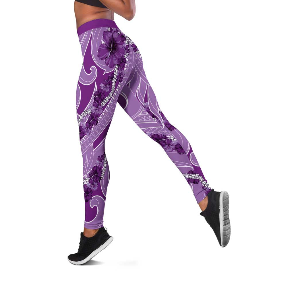 Hawaii Violet Hibiscus Pikake Lei Leggings - Polynesian Pride