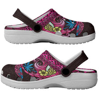 Hawaiian Abstract Sea Turtle Clogs Shoes Polynesian Tapa Art and Kakau Tattoo Pink WaterColor - Polynesian Pride