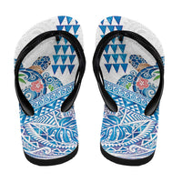 Hawaiian Abstract Sea Turtle Flip Flops Polynesian Tapa Art and Kakau Tattoo White WaterColor - Polynesian Pride
