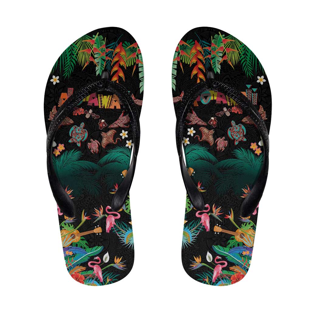 Hawaiian Alohawaii Flip Flops Tribal Sea Animals Tattoo and Tropical Plants - Polynesian Pride