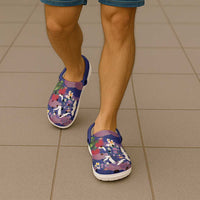 Hawaiian and Japanese Culture Together Clogs Shoes Blue Ohia Lehua Plumeria and Sakura Blooming - Polynesian Pride