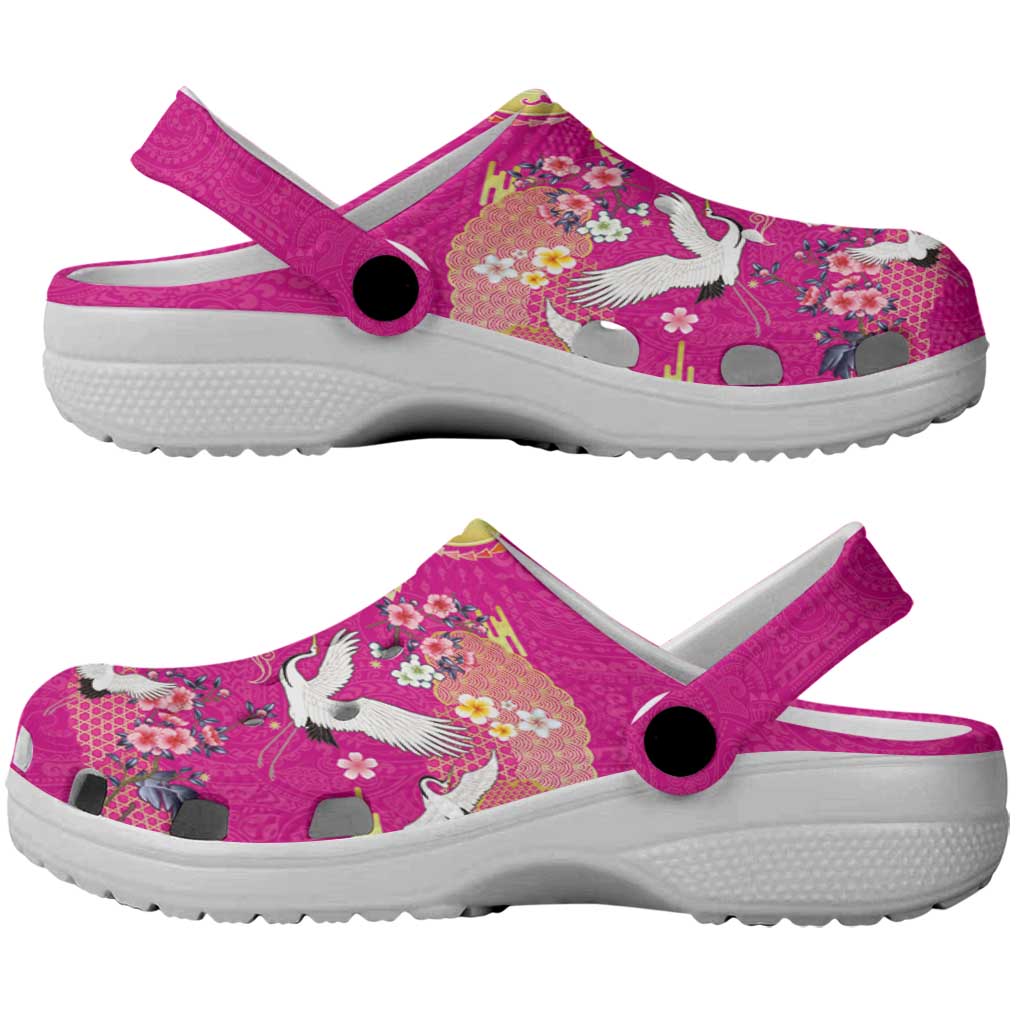 Hawaiian and Japanese Culture Together Clogs Shoes Kakau Tribal Pattern and Irezumi Art Pink Color LT03 - Polynesian Pride