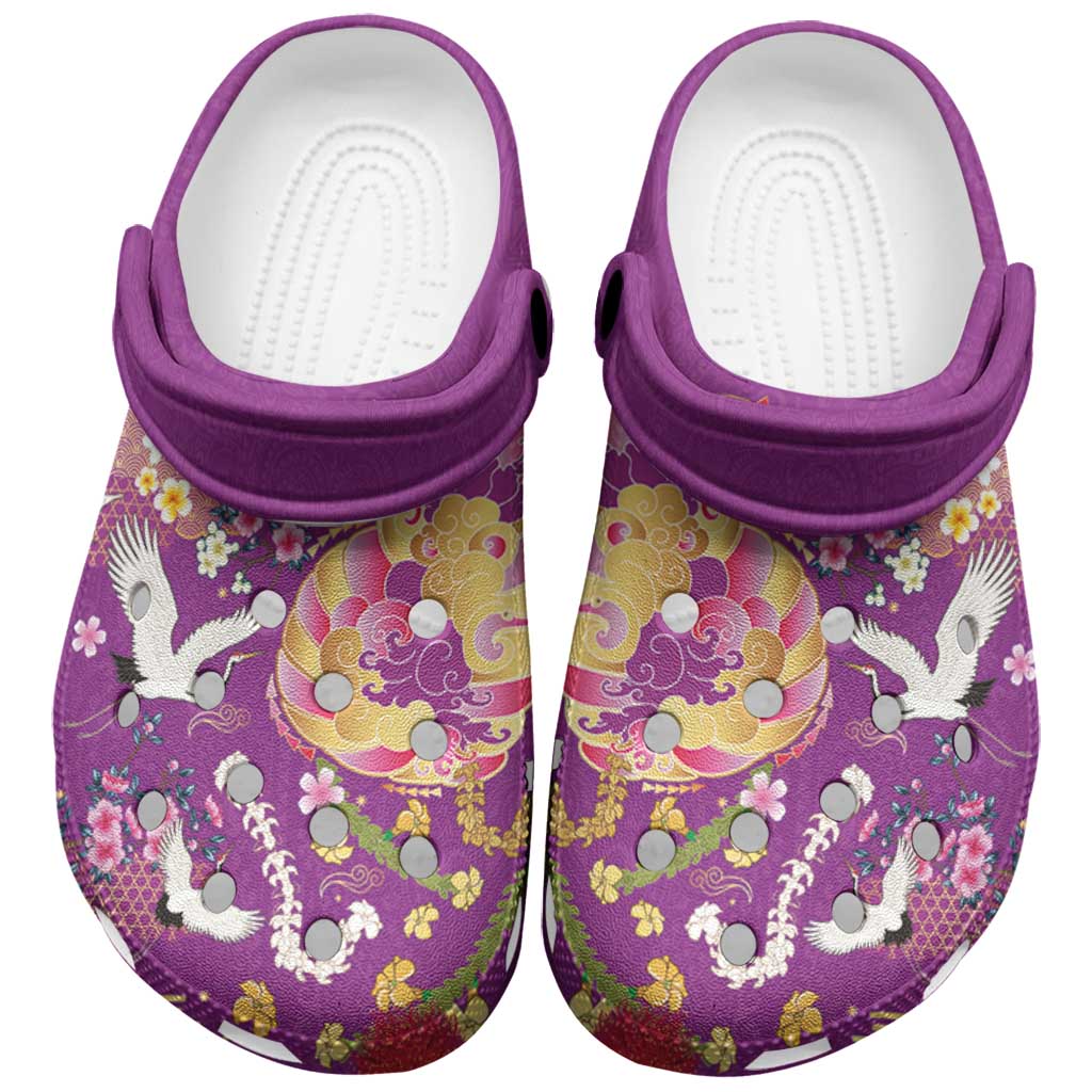 Hawaiian and Japanese Culture Together Clogs Shoes Kakau Tribal Pattern and Irezumi Art Purple Color LT03 Purple - Polynesian Pride