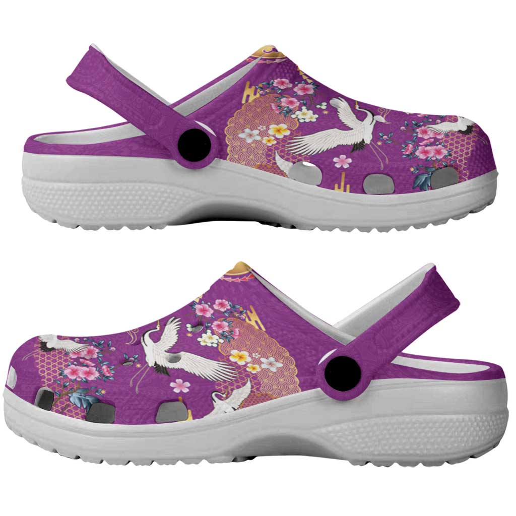 Hawaiian and Japanese Culture Together Clogs Shoes Kakau Tribal Pattern and Irezumi Art Purple Color LT03 - Polynesian Pride