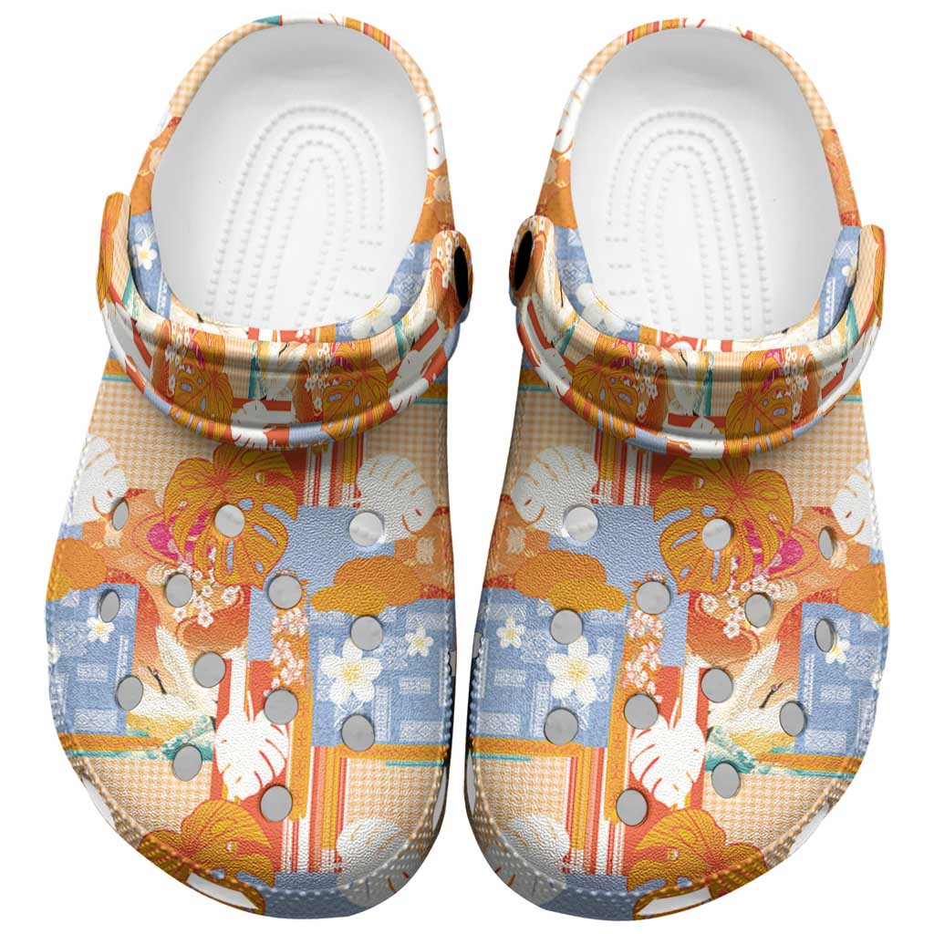Hawaiian and Japanese Culture Together Clogs Shoes Palaka Japanese Art and Tropical Motif Tribal Patchwork
