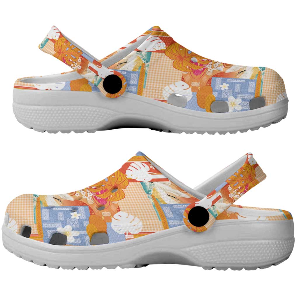 Hawaiian and Japanese Culture Together Clogs Shoes Palaka Japanese Art and Tropical Motif Tribal Patchwork